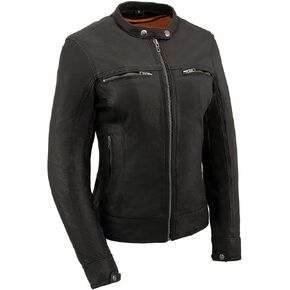 Milwaukee Leather MLL2551 Women's Scooter Black Leather Vented Lightweight Triple Stitch Motorcycle Jacket