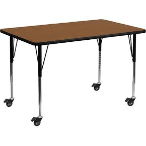 Flash Furniture Mobile 24''W x 48''L Rectangular Grey HP Laminate Activity Table - Standard Height Adjustable Legs