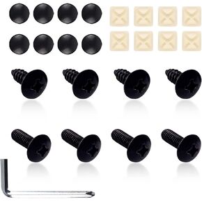 8 PCS Car License Plate Stainless Steel Screw Fastening Kit, Rust-Proof License Plate Self-Tapping Mounting Screws, Screw Caps Nuts Anti-Shock Pads Wrench Tool, Universal for Cars (Black)