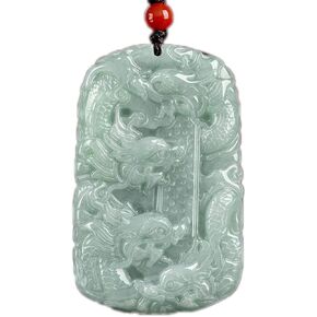 Natural Green Jade A-Grade Jadeite Carved 9 Royal Dragon Pendant Amulet