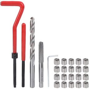 Ejoyous Thread Repair Kit, 25Pcs M7 Thread Repair Insert Installation Damaged Threads Rethreading Drill Bit Taps Tool Kit with Portable Plastic Storage Box for Processing Machinery and Auto Repairing