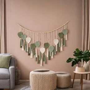 Macrame Wall Hanging - 49.3"x29.5" Large Boho Tapestry Wall Decor Bohemian Handmade Woven Tapestry with Wood Bead and Chic Leaf Feather for Living Room Bedroom Apartment Decoration (Hooks Included)