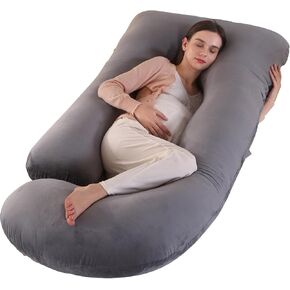 Victostar Pregnancy Pillow,57 inches U Shaped Maternity Pillow with Removable Cover Full Body Pillow Support for Back, HIPS, Legs, Belly (Black Gray)