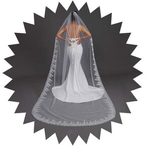 Lace Bridal Wedding Veils Floral Cathedral Veils for Brides 118'' Long Wedding Veils Sparkle Sequins Wedding Veils
