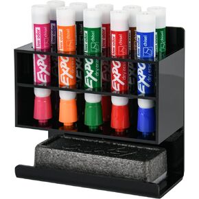 Dry Erase Marker Holder, Wall Mounted Marker Holder with 10 Slots, Acrylic Marker Holder for Classroom Organization, Sticky Pen Marker Holder for Whiteboard, Office, Classroom, Clear