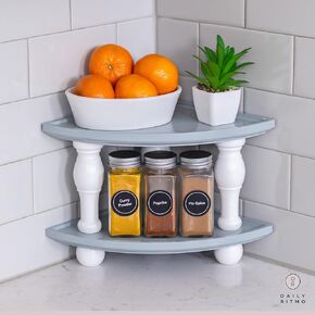 DAILY RITMO Turquoise Teal Corner Counter Wood Shelf | Aquamarine Stackable Countertop Bathroom Organizer | Farmhouse Blue Tray Riser Wooden Shelves 2-Pack | Aqua Kitchen Decor Accessories