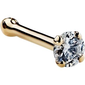 FreshTrends Diamond Nose Ring Stud 14K Yellow Gold Nose Ring Bone 18 Gauge SI1 Clarity