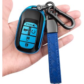 Sindeda for Honda Key fob Cover with Leather Keychain Soft TPU Full Cover Protection,for 2022 2023 2024 Civic Accord HR-V Pilot CR-V,5 Buttons Key Fob Shell(Red)