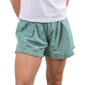 Y2k Womens Ruffle Boxer Shorts Plaid Gingham Print Lounge Pajama Shorts Cute Striped Checkered Pj Bottoms Sleep