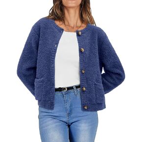 Arach & Cloz 2024 سترة صوفية مفتوحة من الأمام للنساء بأزرار للأسفل موضة الخريف سترة محبوكة لطيفة بأكمام طويلة مع جيوب in Kuwait