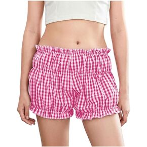 Women's Plaid Layered Ruffle Shorts Cute Lolita Shorts Mini Casual Pajama Shorts Y2k Gingham Boxer Lounge Shorts