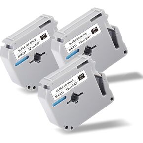 PT-45 PT-65 PT-M95 PT-70BM Label Tape Replacement for Brother P-Touch M-K231s M-231 MK231 12mm 0.47 Refill, for Label Maker Model PT-55 PT-80 PT-90, Black on White, 6-Pack