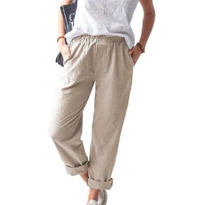 Women's Straight Pants Elastic Waist Casual Trousers Pants with Pockets
