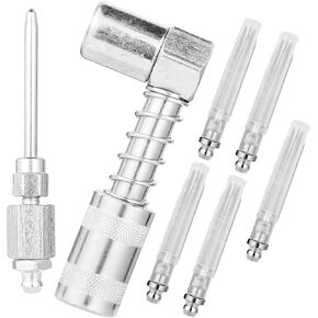 7pcs 90 Degree Grease Needle Fitting Set, Including 1 Grease Needle Nozzle, 1 Grease Needle Dispenser, 5 Grease Injector Needle with Cap, Grease Gun Nozzle Tip, Easy to Connect