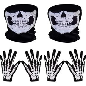 Skeleton Gloves and Skull Face Mask Half Ghost Bones for Adult Halloween Dance Costume Party