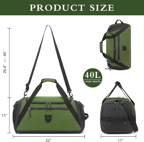 Small Gym Duffle Bag 40L Large Sports Gear Bag for Travel Multipurpose Waterproof Carry on Weekender Overnight Bags for Men & Women with Shoes Compartment & Wet Pocket (Green) in Saudi Arabia