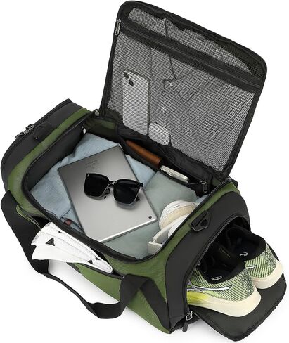 Small Gym Duffle Bag 40L Large Sports Gear Bag for Travel Multipurpose Waterproof Carry on Weekender Overnight Bags for Men & Women with Shoes Compartment & Wet Pocket (Green) in Saudi Arabia