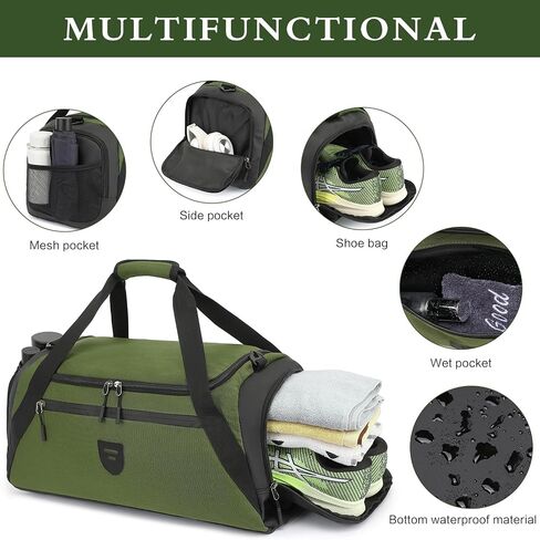 Small Gym Duffle Bag 40L Large Sports Gear Bag for Travel Multipurpose Waterproof Carry on Weekender Overnight Bags for Men & Women with Shoes Compartment & Wet Pocket (Green) in Saudi Arabia
