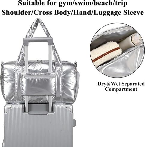 LEDAOU Duffle Bag for Travel, Gym Bag for Women, Lightweight Carry-on Tote, Weekender Overnight Bag with Wet Pocket, Workout Bag (Silver) in Saudi Arabia