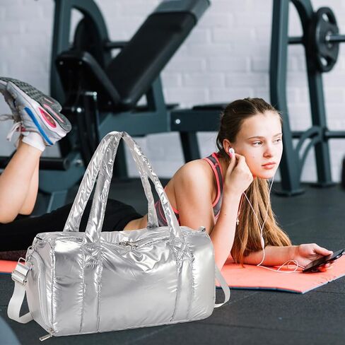 LEDAOU Duffle Bag for Travel, Gym Bag for Women, Lightweight Carry-on Tote, Weekender Overnight Bag with Wet Pocket, Workout Bag (Silver) in Saudi Arabia