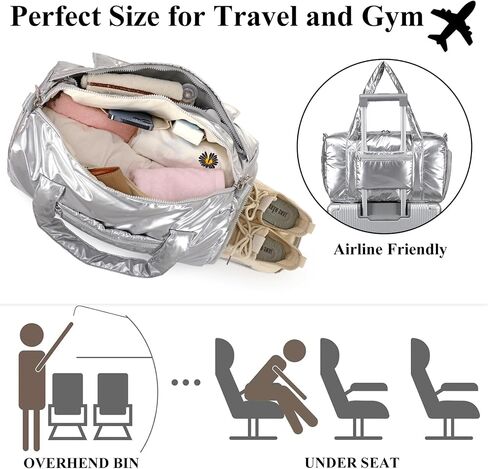 LEDAOU Duffle Bag for Travel, Gym Bag for Women, Lightweight Carry-on Tote, Weekender Overnight Bag with Wet Pocket, Workout Bag (Silver) in Saudi Arabia