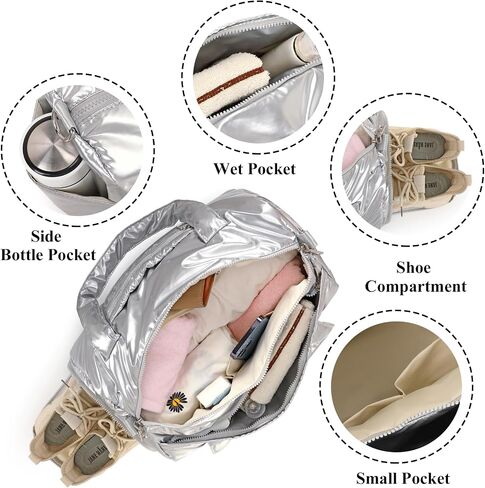 LEDAOU Duffle Bag for Travel, Gym Bag for Women, Lightweight Carry-on Tote, Weekender Overnight Bag with Wet Pocket, Workout Bag (Silver) in Saudi Arabia