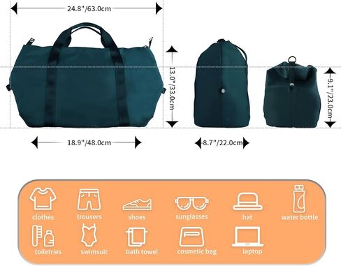 WALNEW Gym Duffel Bag for Women Men, Travel Carry on Weekender Overnight Tote Bags, Lightweight Waterproof Personal Item Bag for Sports, Dance, Workout with Wet Pocket, Peacock Blue in Saudi Arabia