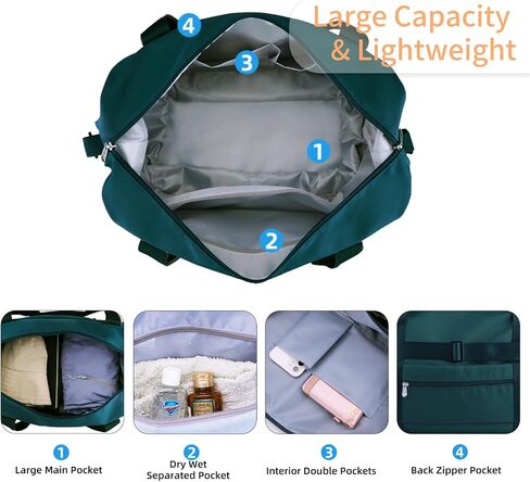 WALNEW Gym Duffel Bag for Women Men, Travel Carry on Weekender Overnight Tote Bags, Lightweight Waterproof Personal Item Bag for Sports, Dance, Workout with Wet Pocket, Peacock Blue in Saudi Arabia