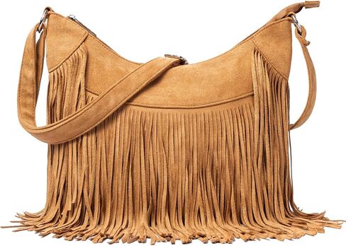 Sunwel Fashion Women هامش Hobo Bag Western محفظة كتف حقيبة نباتية من جلد الغزال شرابة الهبي حقيبة كروسبودي in Kuwait