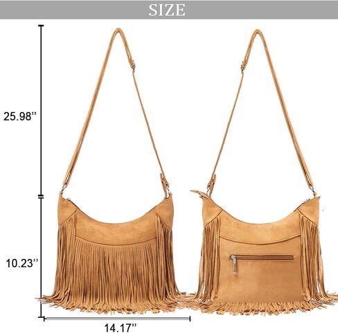 Sunwel Fashion Women هامش Hobo Bag Western محفظة كتف حقيبة نباتية من جلد الغزال شرابة الهبي حقيبة كروسبودي in Kuwait