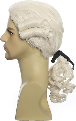 Elaine Men Judge Colonial Wigs 16 Inch Wavy Medium Length Wig Curly Washington Halloween Costume Cosplay Wig (White) in Saudi Arabia