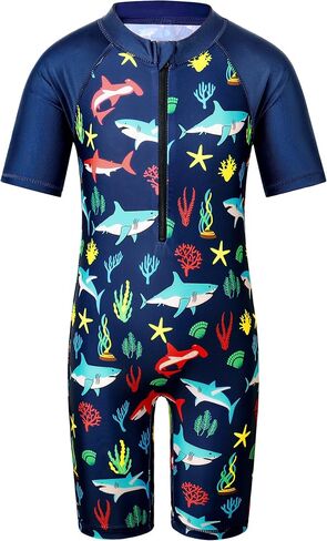 TFJH E One-Piece Boys Short Sleeve Swimsuits Rash Guard Suits Swimwear 50+ UV Sun Protective Zip in Saudi Arabia