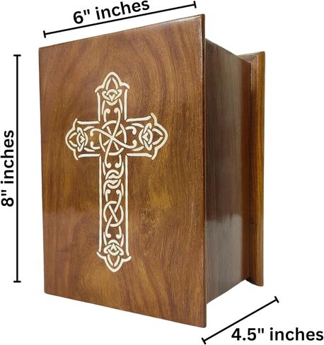 wooden Urn for Human Ashes-Black & White Shaded Cross Engraved-Wooden Urns HandCrafted Funeral Cremation Urn for Ashes Rosewood Decorative urn-keepsake Cremation urn Box (8'' x 6'' x4.5'') in Kuwait