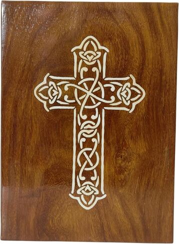wooden Urn for Human Ashes-Black & White Shaded Cross Engraved-Wooden Urns HandCrafted Funeral Cremation Urn for Ashes Rosewood Decorative urn-keepsake Cremation urn Box (8'' x 6'' x4.5'') in Kuwait