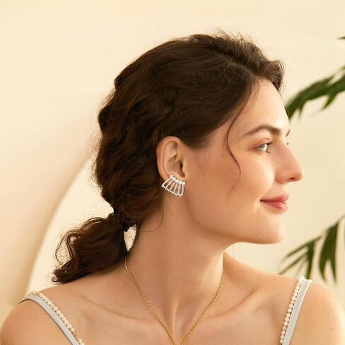 Pearl Ear Cuff Earrings for Women Rhinestone Ear Climber Crawler Earrings Cubic Zirconia Crystal Ear Wrap Earrings for Girls Mom Wife in Saudi Arabia