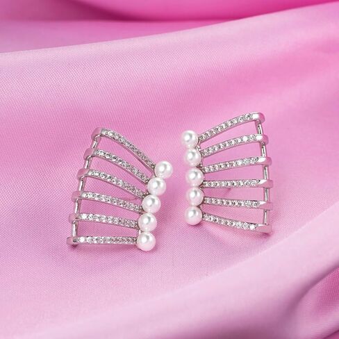 Pearl Ear Cuff Earrings for Women Rhinestone Ear Climber Crawler Earrings Cubic Zirconia Crystal Ear Wrap Earrings for Girls Mom Wife in Saudi Arabia