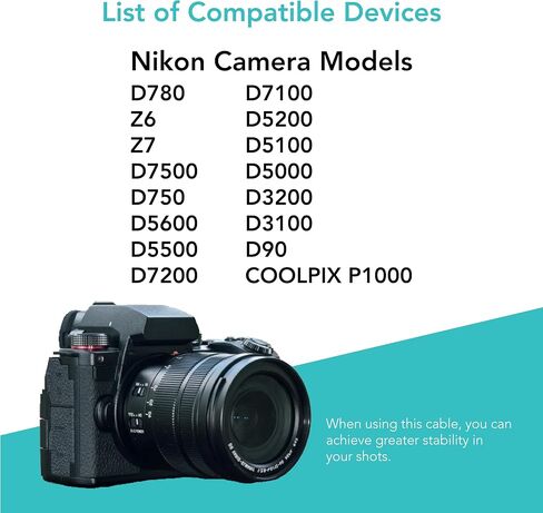 Foto&Tech 2.5 مم N3 كاميرا التحكم عن بعد مصراع إطلاق كابل الحبل ل Nkon Z8 Z6 III D780 Z6 Z7 D7500 D750 D5600 D5500 D7200 D7100 D5200 D5100 D5000 D3200 D3100 D90، COOLPIX P1000 (كابل 15 قدم) in Kuwait