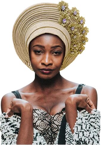 Handmade Nigerian Gele Headties Floral Hats Women Head Wrap Beaded Lace Hand Made African Headtie Hats for Party in Saudi Arabia