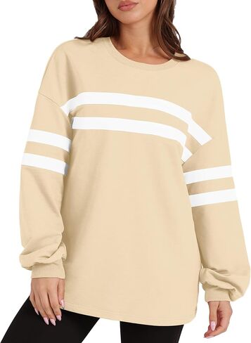 WIHOLL Womens Oversized Sweatshirts Casual Crewneck Long Sleeve Tops Comfy Striped Shirts Fall Fashion Pullover 2024 in Kuwait