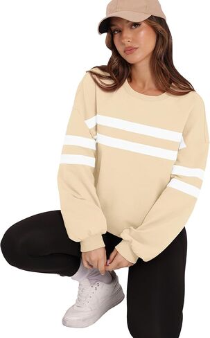 WIHOLL Womens Oversized Sweatshirts Casual Crewneck Long Sleeve Tops Comfy Striped Shirts Fall Fashion Pullover 2024 in Kuwait