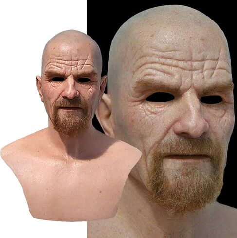 قناع كلاسيكي للرجل العجوز الأصلع الواقعي، قناع Breaking Bad Walter الأبيض للبالغين، دعائم حفلات الهالوين، وردي كبير in Saudi Arabia