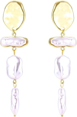 Long Gold Clip on Pearl Earrings for Women Non Pierced Dangle Earrings in Saudi Arabia