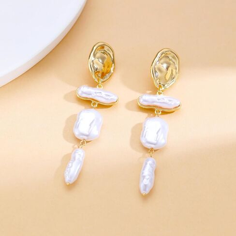 Long Gold Clip on Pearl Earrings for Women Non Pierced Dangle Earrings in Saudi Arabia
