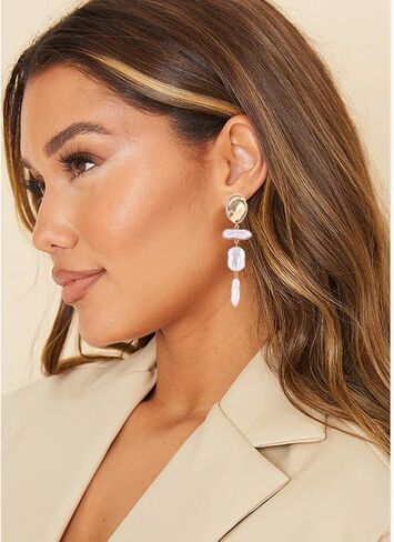 Long Gold Clip on Pearl Earrings for Women Non Pierced Dangle Earrings in Saudi Arabia