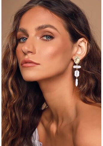 Long Gold Clip on Pearl Earrings for Women Non Pierced Dangle Earrings in Saudi Arabia
