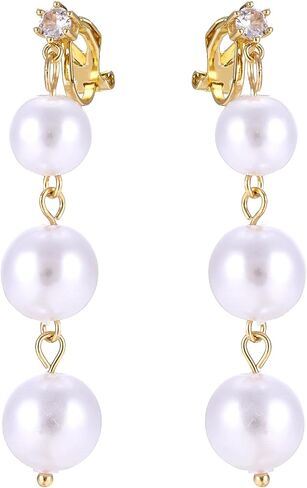 Long Gold Clip on Pearl Earrings for Women Non Pierced Dangle Earrings in Saudi Arabia