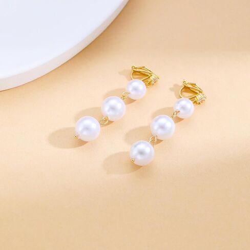 Long Gold Clip on Pearl Earrings for Women Non Pierced Dangle Earrings in Saudi Arabia