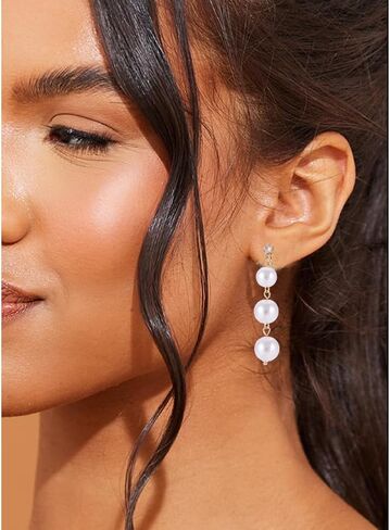 Long Gold Clip on Pearl Earrings for Women Non Pierced Dangle Earrings in Saudi Arabia