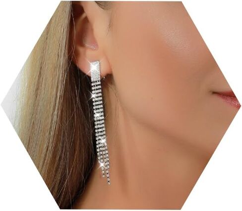 كليب على الأقراط للنساء 18K مطلية بالذهب أقراط طويلة متدلية ساحرة لا ثقب أقراط هوب سباركلي مكعب زركونيا شرابة الأذن كليب بيان مجوهرات حفلة موسيقية حفل زفاف in Kuwait
