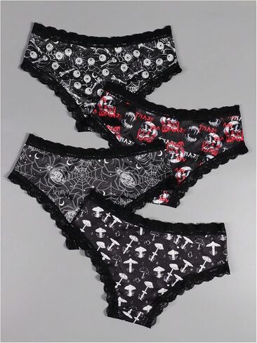 WDIRARA Women's 4 Pieces Gothic Lace Hipster Panties Set Low Rise Halloween Skull Underwear in Saudi Arabia
